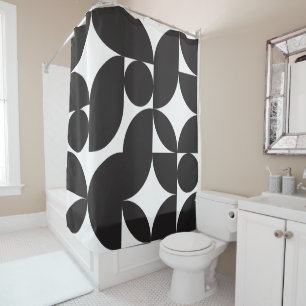 Rideaux De Douche Blanc Noir Géométrique Abstrait Mid Century Modern