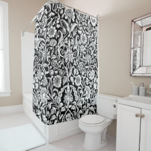 Rideaux De Douche Blanc ornemental sur noir