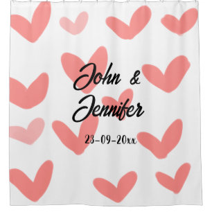 Rideaux De Douche blanc simple style de texte mariage rouge coeur