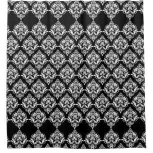 Rideaux De Douche Blanc sur noir Floral Damas Motif géométrique
