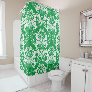 Rideaux De Douche Blanc sur vert damas floraux motif