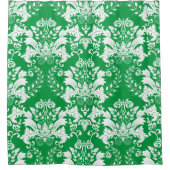 Rideaux De Douche Blanc sur vert damas floraux motif (Devant)