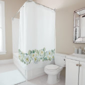 Rideaux De Douche Blanc vert délicat aquarelle rose feuille (En situation)