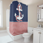 Rideaux De Douche Blancs noirs et Ancres rouges (En situation)