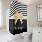 Rideaux De Douche Blancs noirs Goldem Bow (En situation)