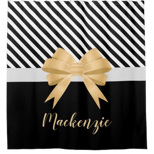 Rideaux De Douche Blancs noirs Goldem Bow (Devant)
