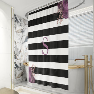 Rideaux De Douche Blancs noirs Rose or Floral Monogramme