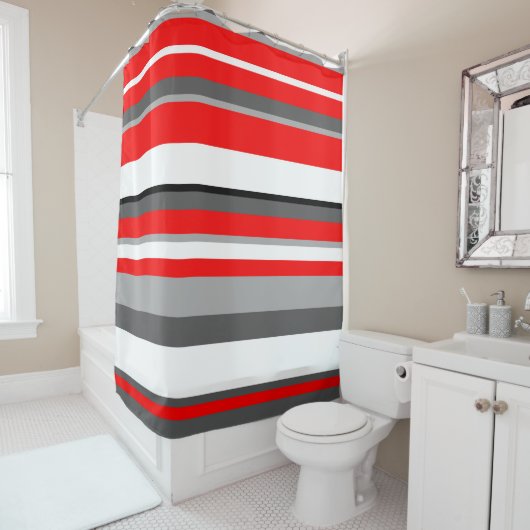 Rideaux De Douche Blancs rouges et gris (En situation)