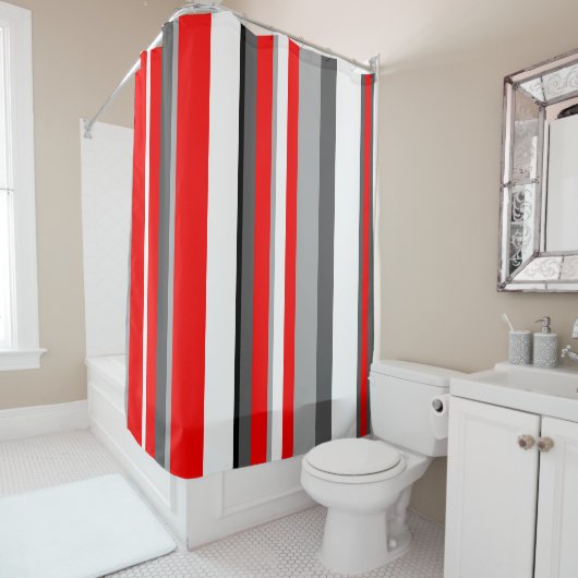 Rideaux De Douche Blancs rouges et gris (En situation)