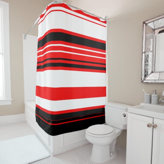Rideaux De Douche Blancs rouges et noirs (En situation)