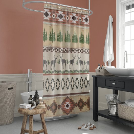 Rideaux De Douche Blanket Motif Mountain Rustic Lodge Deer