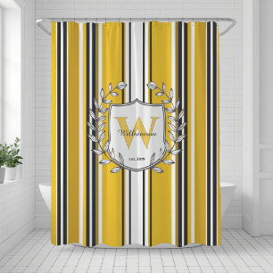 Rideaux De Douche Blason de famille à rayures jaunes noires et blanc