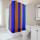 Rideaux De Douche Bleu Abstrait Et Orange 930 - Rayures Verticales (En situation)