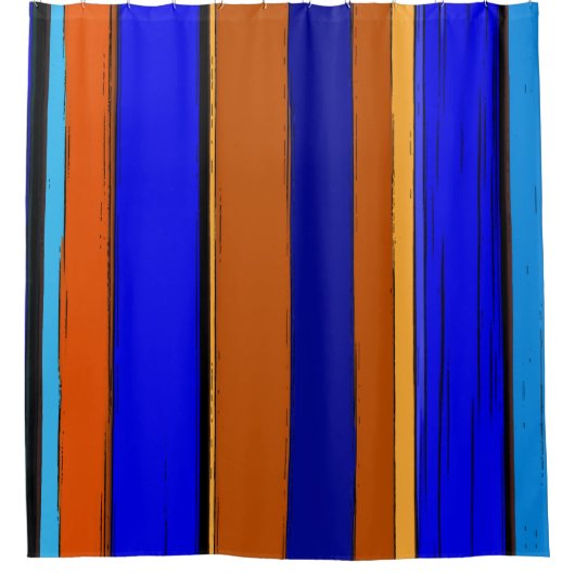 Rideaux De Douche Bleu Abstrait Et Orange 930 - Rayures Verticales (Devant)