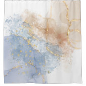 Rideaux De Douche Bleu Abstrait, Taupe et Or (Devant)