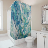 Rideaux De Douche Bleu, aqua, jaune moderne abstrait (En situation)