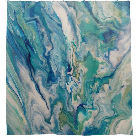 Rideaux De Douche Bleu, aqua, jaune moderne abstrait (Devant)