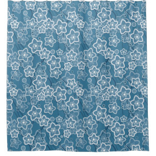 Rideaux De Douche bleu avec blanc, bleu, fleurs, floral, rustique, f