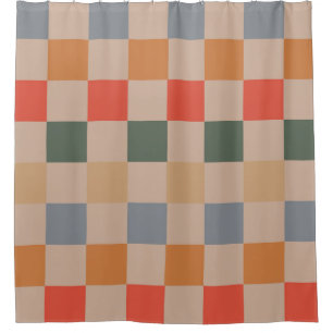 Rideaux De Douche Bleu Beige Orange Brown À damiers En vichy Motif