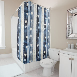 Rideaux De Douche Bleu Blanc Denim Cœur Rayures Enterrement de Vie d