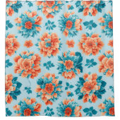 Rideaux De Douche Bleu blanc et fleurs oranges : Artistique (Devant)