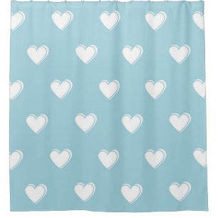 Rideaux De Douche Bleu blanc mignon simple Motif de coeur