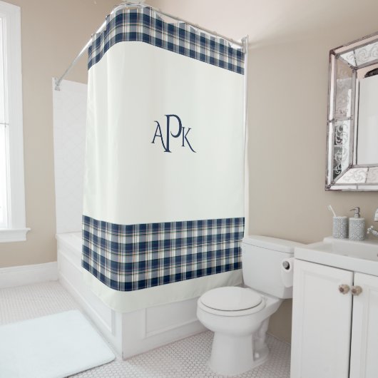 Rideaux De Douche Bleu, Blanc, Plat à fils multiples (En situation)