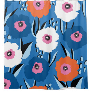 Rideaux De Douche Bleu Blanc Rouge : Scandinave Florale.