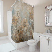 Rideaux De Douche Bleu Brown Beige Ferme Floral (En situation)