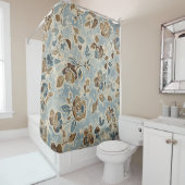 Rideaux De Douche Bleu Brun Brun Clair Floral Rustique (En situation)