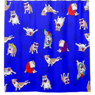 Rideaux De Douche bleu bulldog drôle chiot chien whimsical empreinte