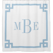 Rideaux De Douche Bleu ciel et clé grecque blanche | Monogrammé (Devant)
