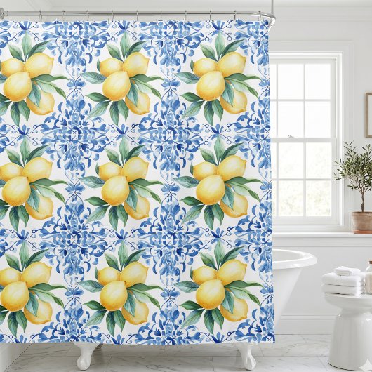 Rideaux De Douche Bleu Citron Méditerranéen