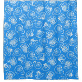RIDEAUX DE DOUCHE BLEU CLAIR AVEC COQUILLES BLANCHES (Devant)