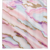 Rideaux De Douche Bleu clair rose Agneau Marbre Collection moderne (Devant)