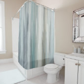 Rideaux De Douche Bleu Clair Turquoise Gris Marron Abstrait Rayure (En situation)