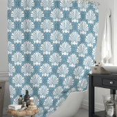 Rideaux De Douche Bleu & Coquillage Blanc
