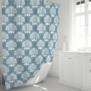 Rideaux De Douche Bleu & Coquillage Blanc