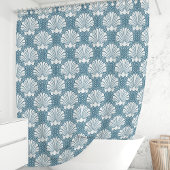 Rideaux De Douche Bleu & Coquillage Blanc