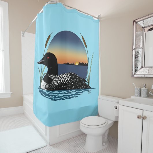 Rideaux De Douche Bleu couché de soleil (En situation)