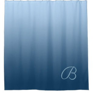 Rideaux De Douche Bleu de gradient avec le monogramme fait sur