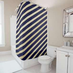 Rideaux De Douche Bleu diagonale et bandes or