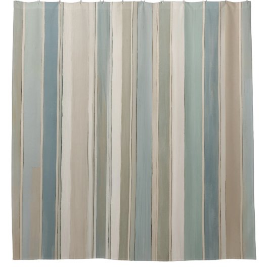 Rideaux De Douche Bleu Duché Turquoise Sage Beige Stripe (Devant)