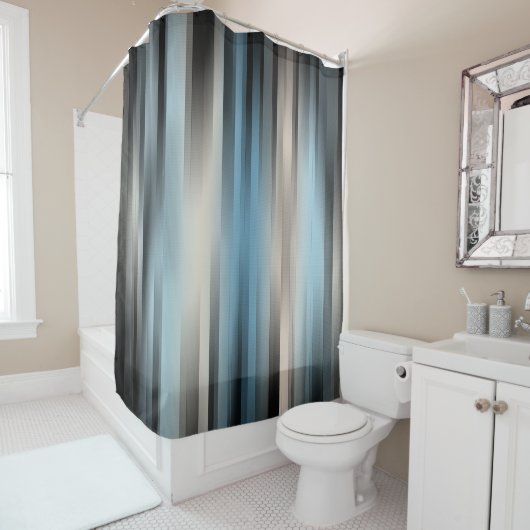 Rideaux De Douche Bleu Et Beige (En situation)