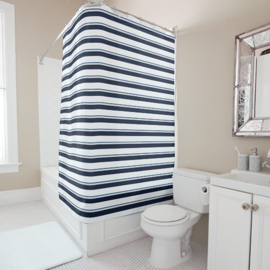Rideaux De Douche Bleu et blanc (En situation)