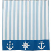 Rideaux De Douche Bleu et blanc avec symboles nautiques (Devant)