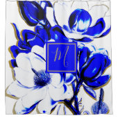 Rideaux De Douche Bleu et blanc Floral Spring Chic Élégant Monogramm (Devant)