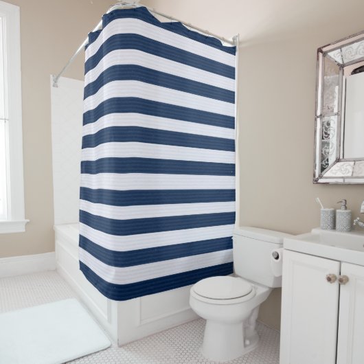 Rideaux De Douche Bleu et blanc rayures (En situation)