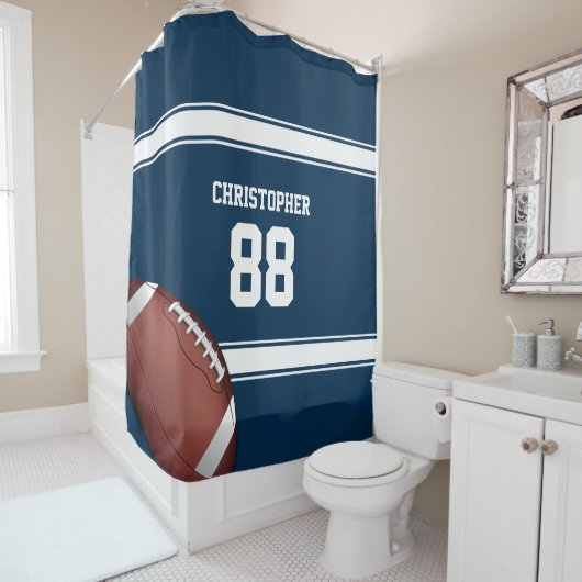 Rideaux De Douche Bleu et blanc Stripes Jersey Football (En situation)