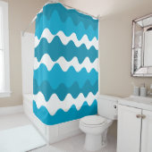 Rideaux De Douche Bleu et blanc vagues horizontales motif (En situation)